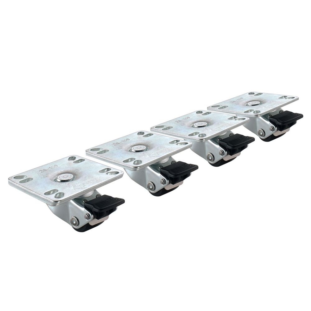Krowne Universal 2 inch Overall Ultra Low Profile Plate Caster with Front Brake and 1 inch Wheel, set of 4