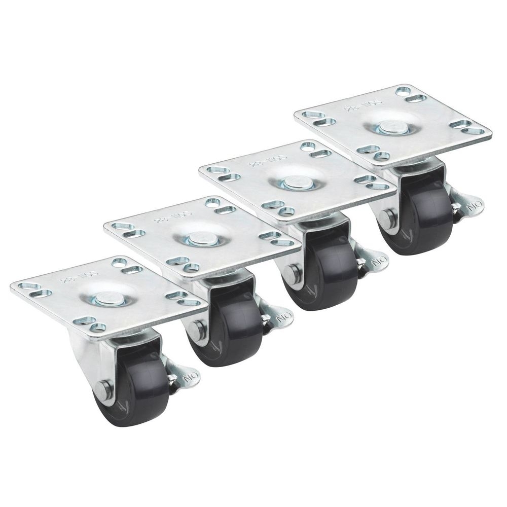 Krowne Universal 3 inch Overall Ultra Low Profile Plate Caster with Front Brake and 2 inch Wheel, set of 4