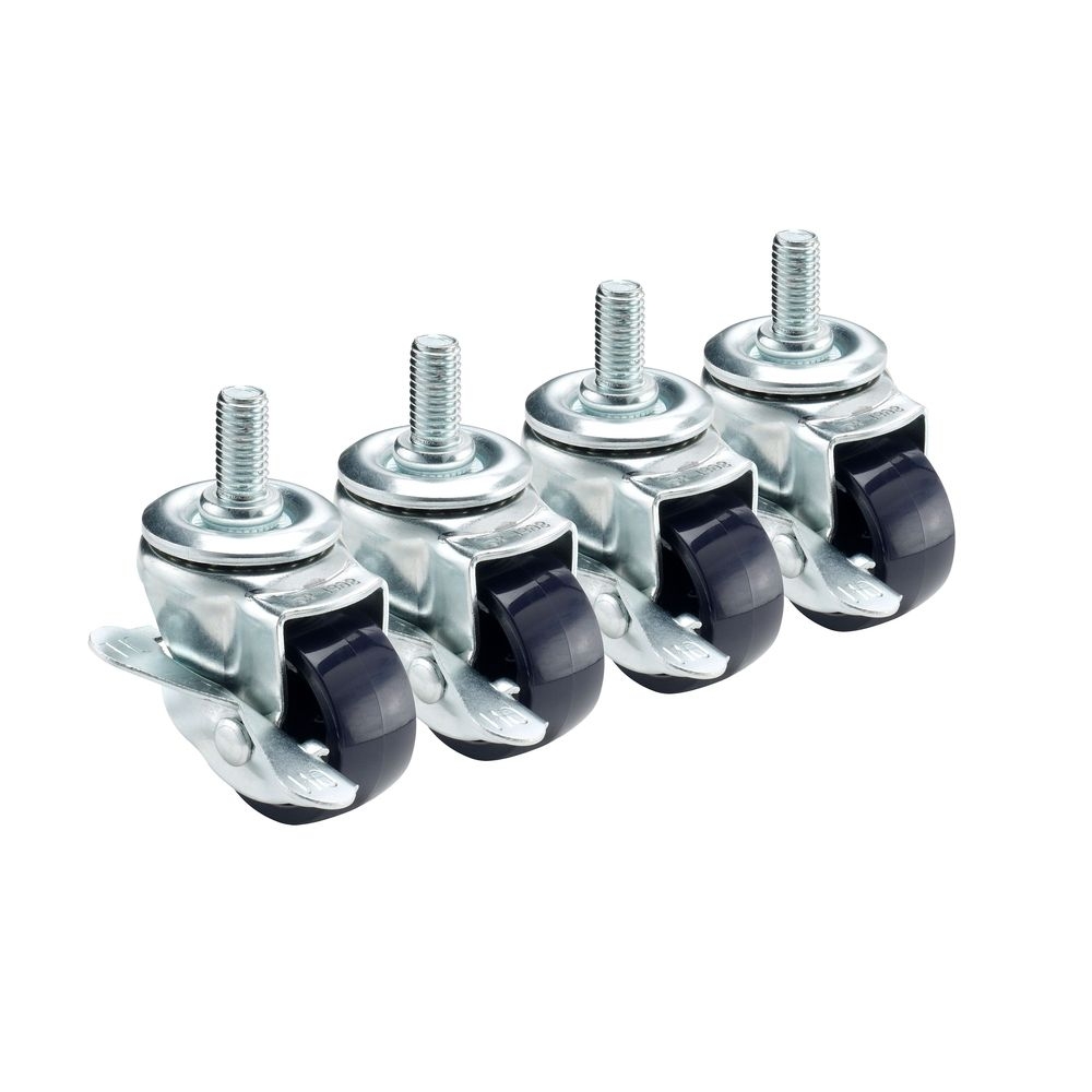 Krowne 3 inch Overall 0.5 inch -13 Threaded Stem Caster with Side Brake and 2 inch Wheel, set of 4