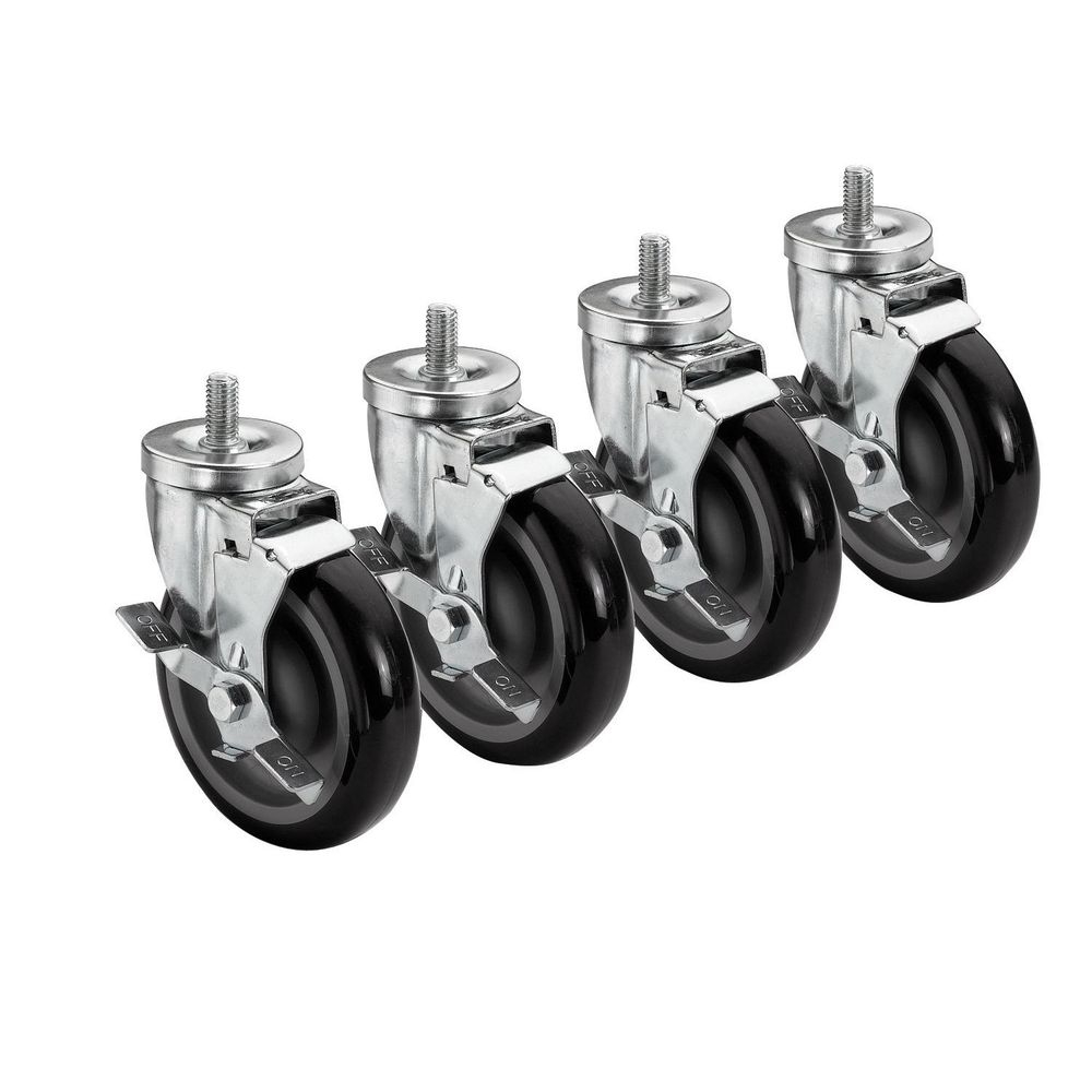 Krowne 6 inch Overall 0.625 inch - 11 Threaded Stem Caster with Side Brake and 5 inch Wheel, set of 4