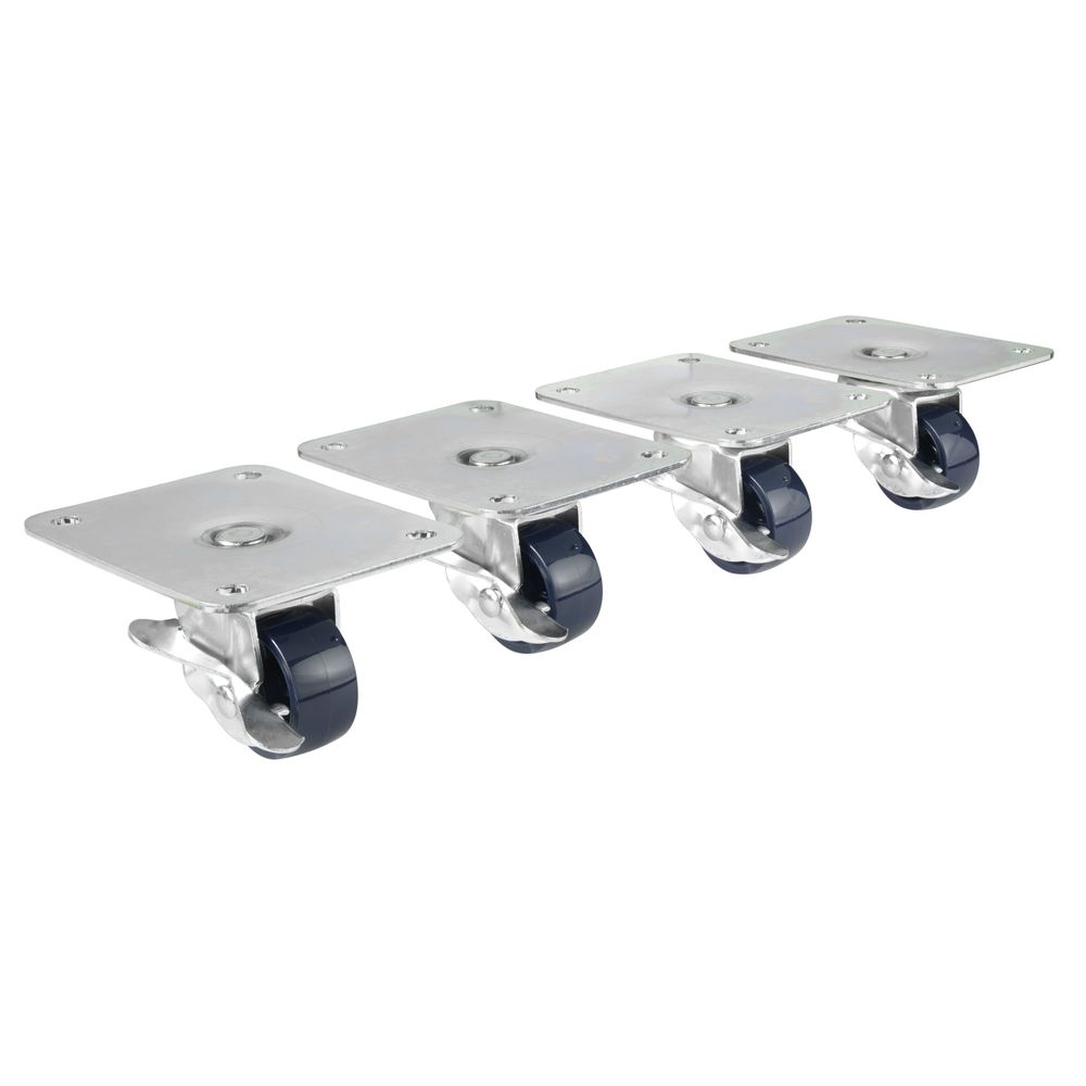 Krowne 3 inch Overall Low Profile 4 inch x 5 inch Plate Caster with Side Brake and 2 inch Wheel, set of 4