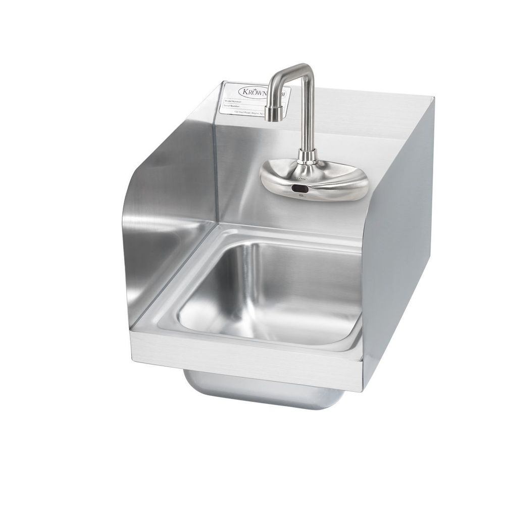 Krowne Hand Sink with 4 inch Center Electronic Sensor Faucet and Side Splashes, 12 x 14 1/4 x 13 inch