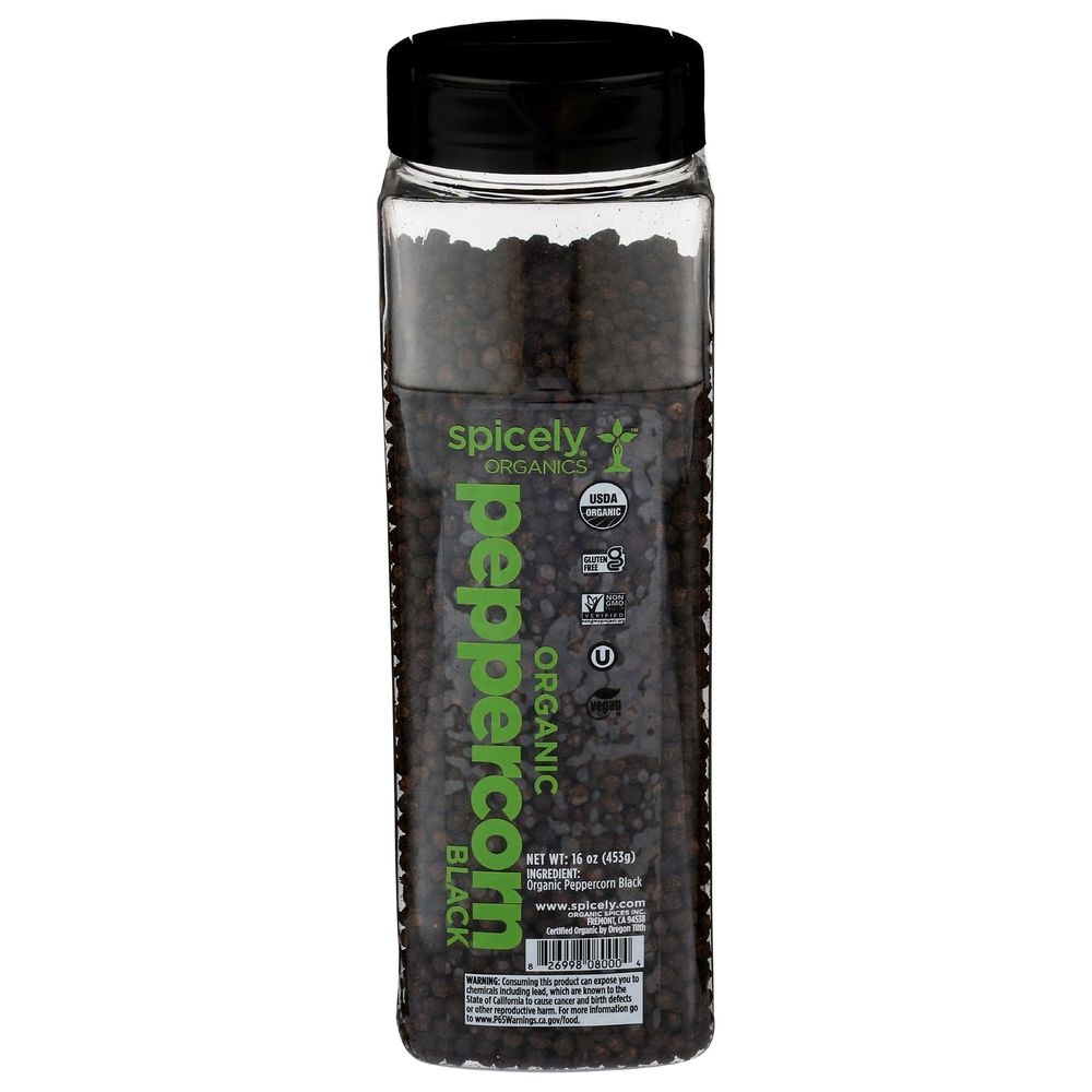 Spicely Organics Black Peppercorn, 16 Ounce -- 2 per case