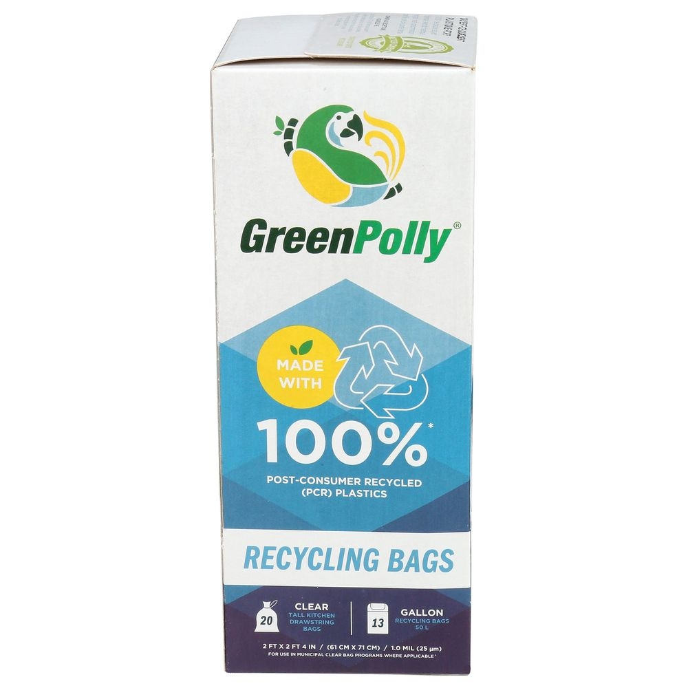 Greenpolly 13 Gallon Clear Tall Kitchen Drawstring Bag, 20 count -- 12 per case