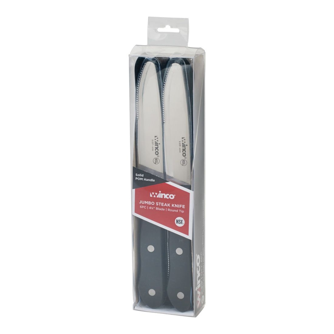 Winco Round Tip Jumbo Steak Knife with Solid POM Handle, 4 3/4 inch Blade - 6 pieces per pack -- 12 packs per case