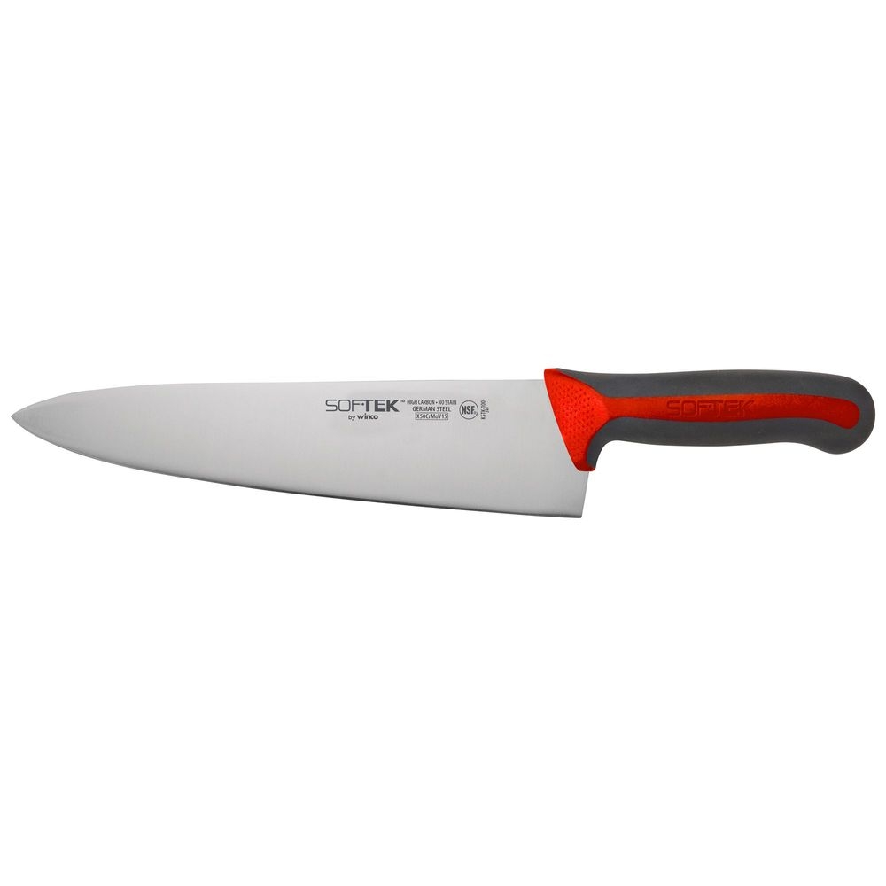 Winco KSTK-100R Sof Tek Red Soft Grip Handle Chefs Knife, 10 inch