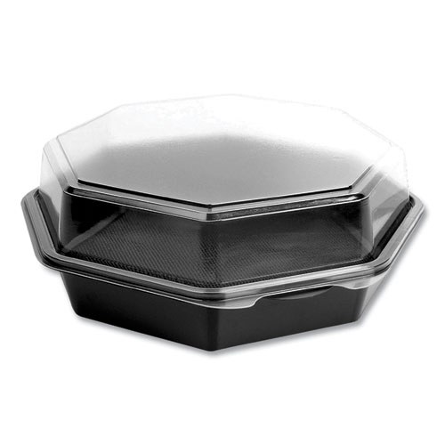 Solo OctaView Plastic Black/Clear Hinged-Lid Cold Food Container, 42 Ounce Capacity -- 100 per case