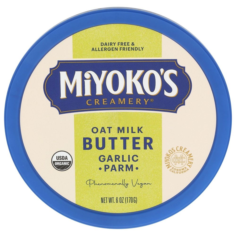Miyokos Organic Vegan Garlic Parm Oat Milk Butter, 6 Ounce -- 6 per case.