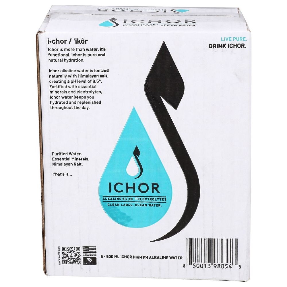 Ichor 9.5PH Alkaline Water Plus Electrolytes, 101.4 Fluid Ounce -- 4 per case
