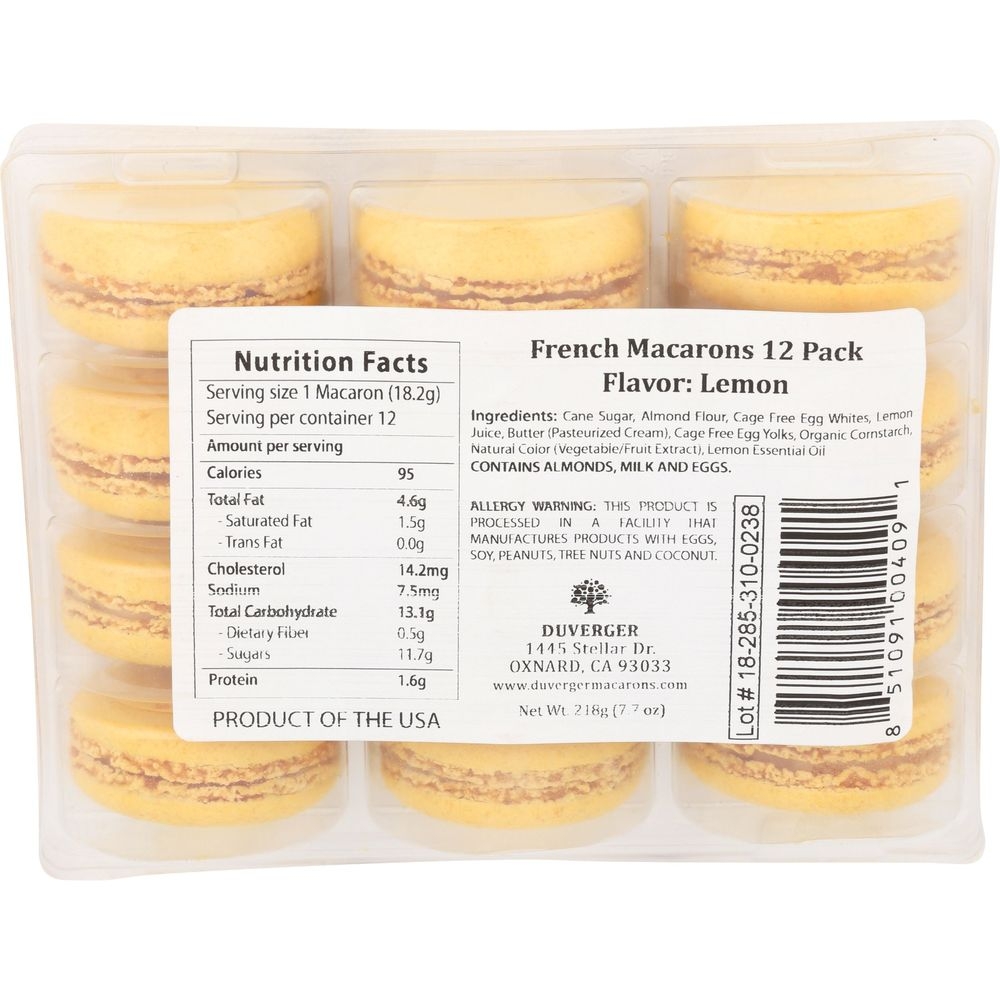 Duverger Organic Lemon French Macarons, 72 pieces