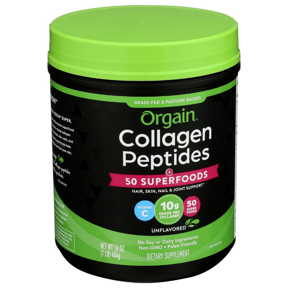 Orgain Unflavored Collagen Peptides Plus 50 Superfoods Powder, 16 Ounce