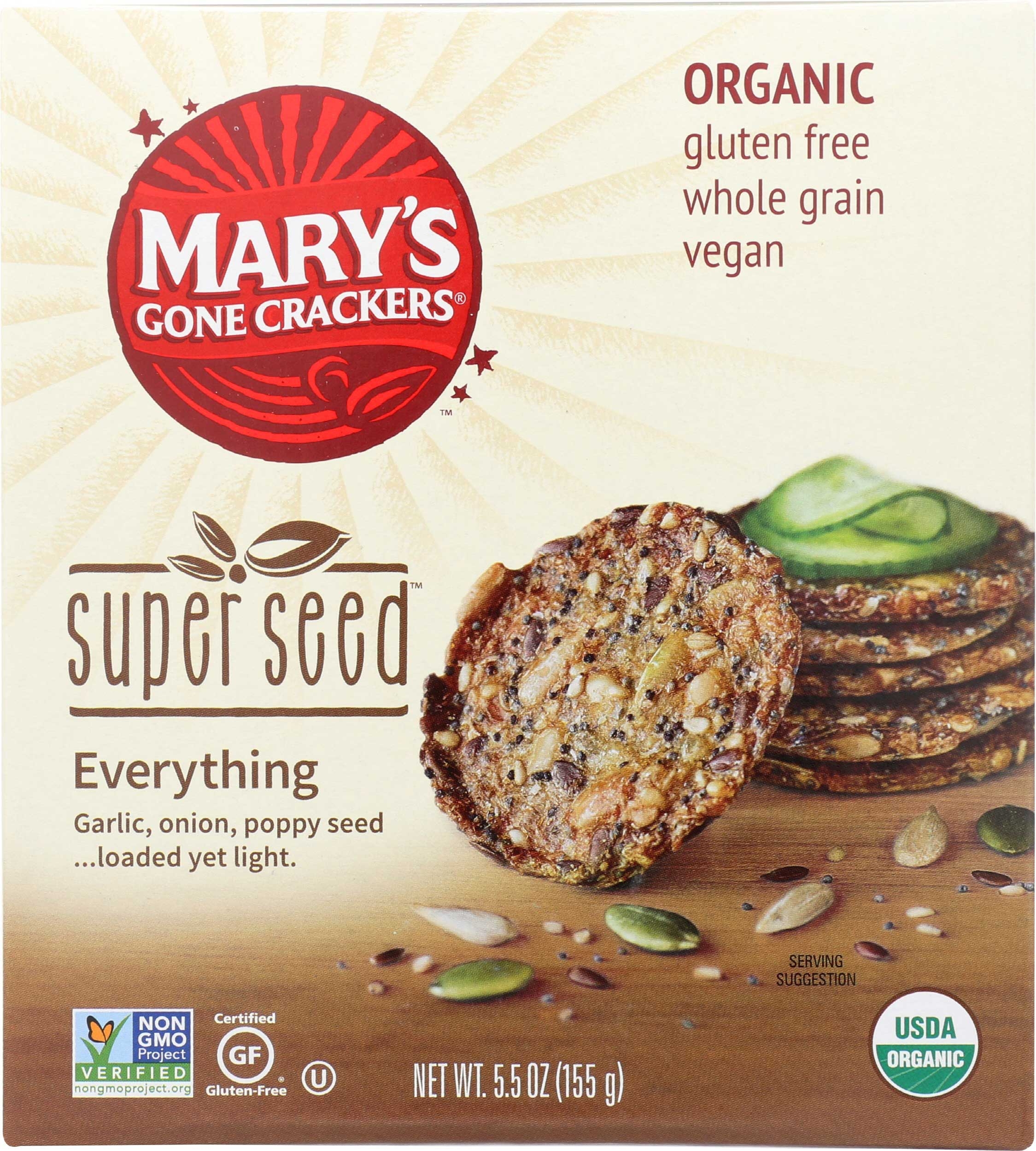 Marys Gone Crackers Organic Super Seed Everything Cracker, 5.5 Ounce -- 6 per case