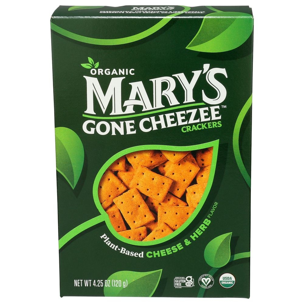 Marys Organic Plant Based Cheese and Herb Flavor Gone Cheezee Cracker, 4.25 Ounce -- 6 per case