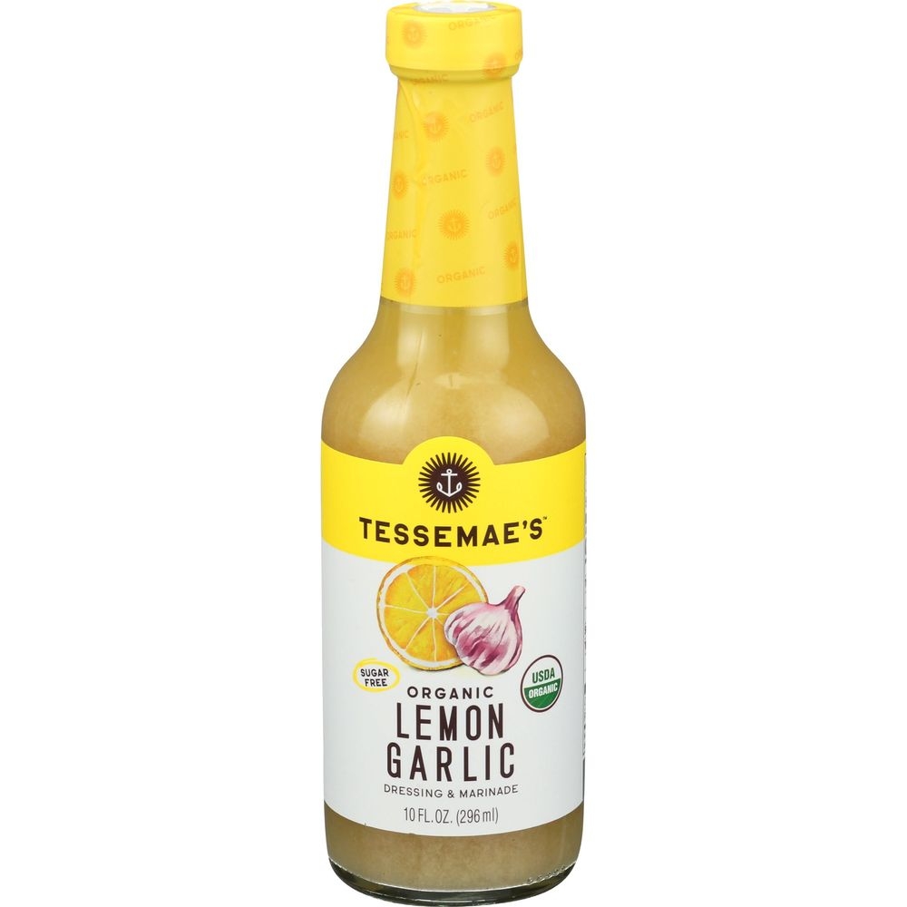 Tessemaes Organic Lemon Garlic Dressing and Marinade, 10 Fluid Ounce -- 6 per case