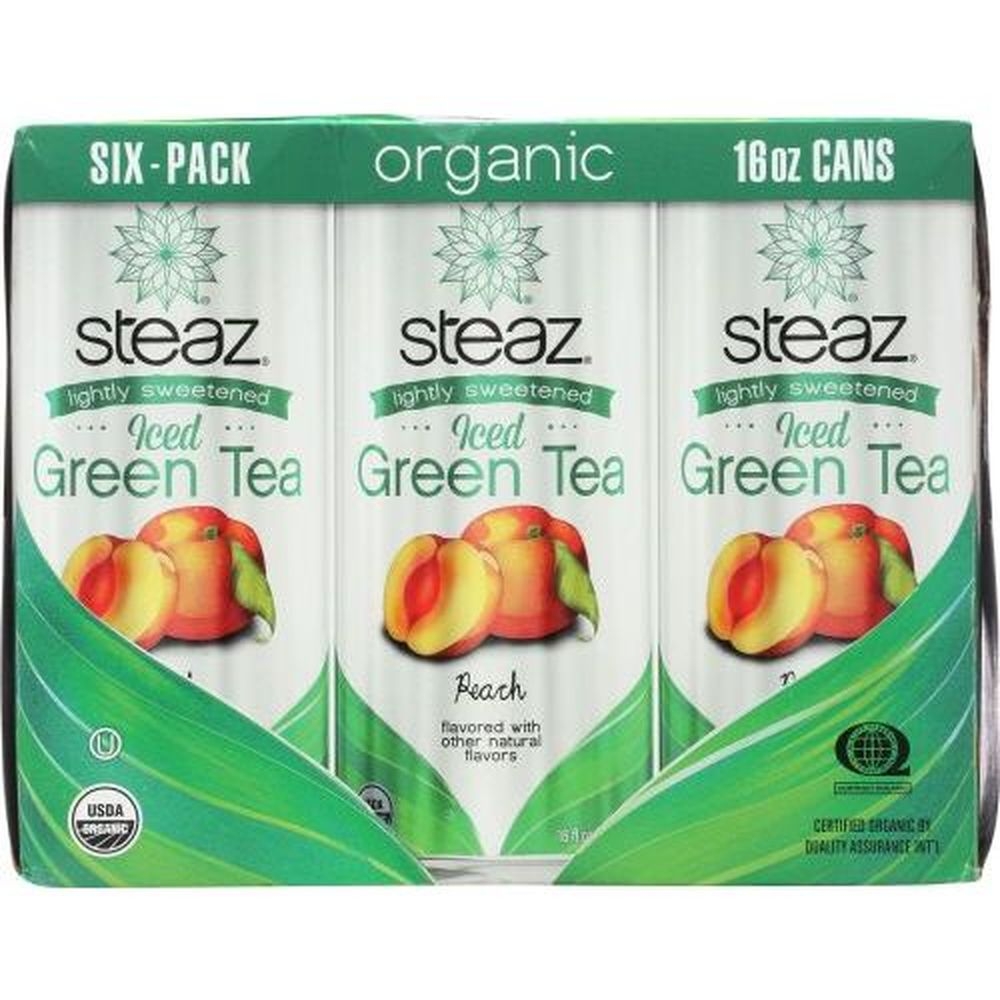 Steaz Organic Zero Calorie Antioxidant Brew Peach Iced Green Tea, 96 Fluid Ounce -- 4 per case
