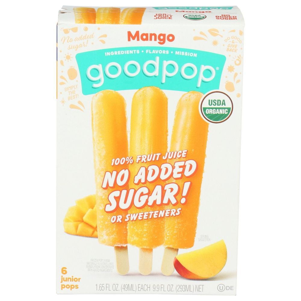 Goodpop Organic Mango No Added Sugar Fruit Bar, 1.65 Ounce -- 48 per case