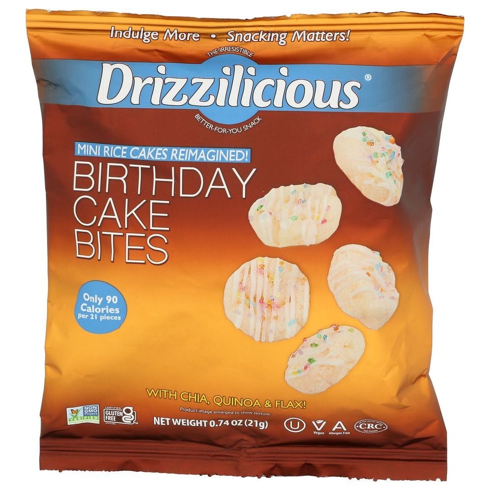 Drizzilicious Mini Birthday Cake Bites Rice Cake, 0.74 Ounce -- 80 per case