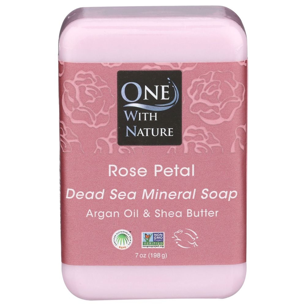 One With Nature Rose Petal Dead Sea Mineral Soap Bar, 7 Ounce
