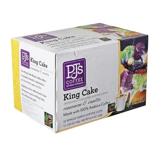 PJs King Cake Cinnamon and Vanilla Single Serve Ground Coffee - 12 count per pack -- 6 packs per case