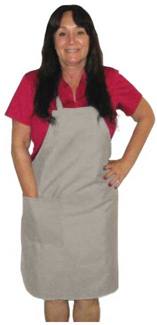 Intedge Beige Poly/Cotton 1 Hip Pocket Deluxe Bib Apron with Matching Ties, 32 inch Long x 28 inch Wide 