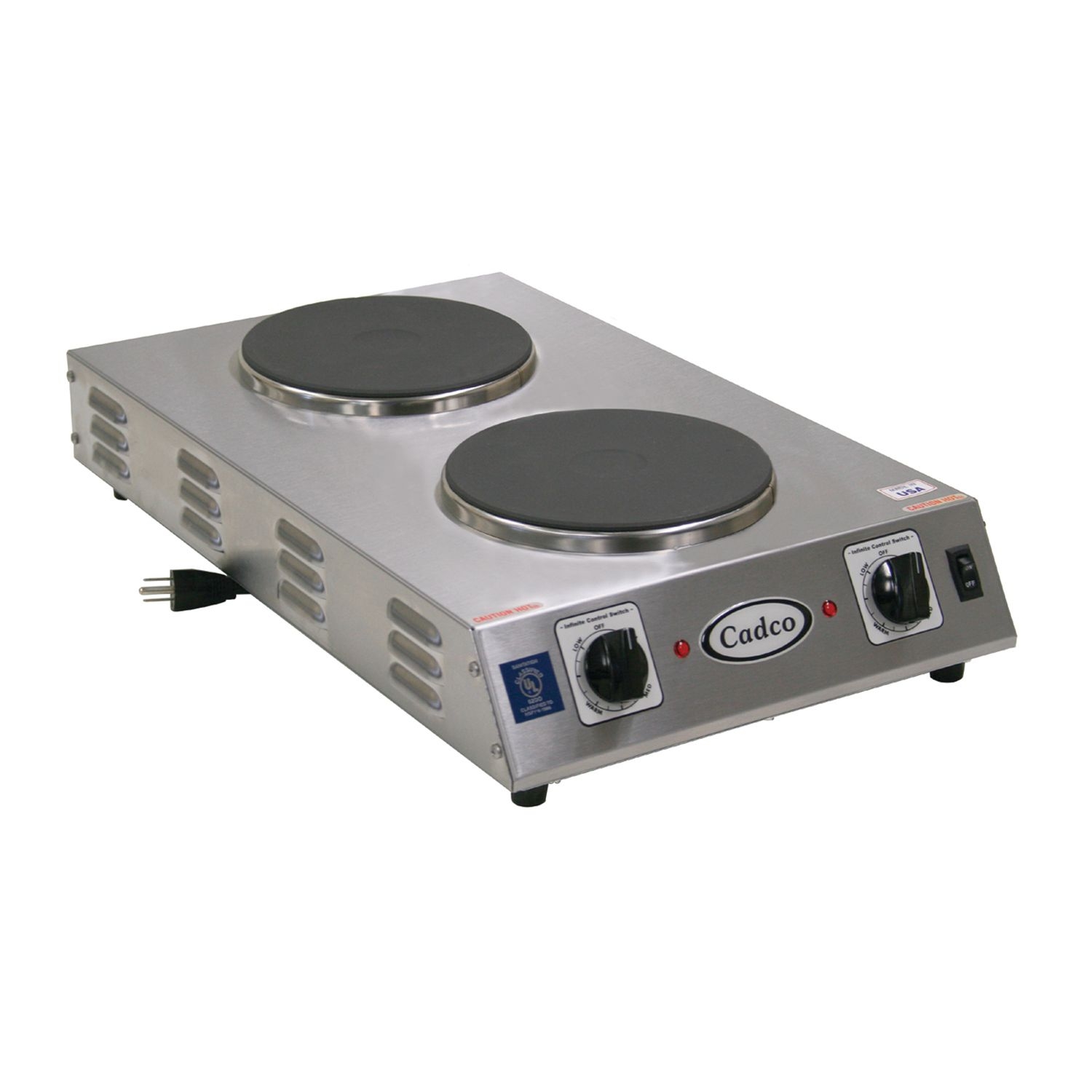 Cadco Portable Stainless Double Space Saver Hot Plate with Cast Iron Elements, 13 1/2 4 1/8 22 3/4 inch