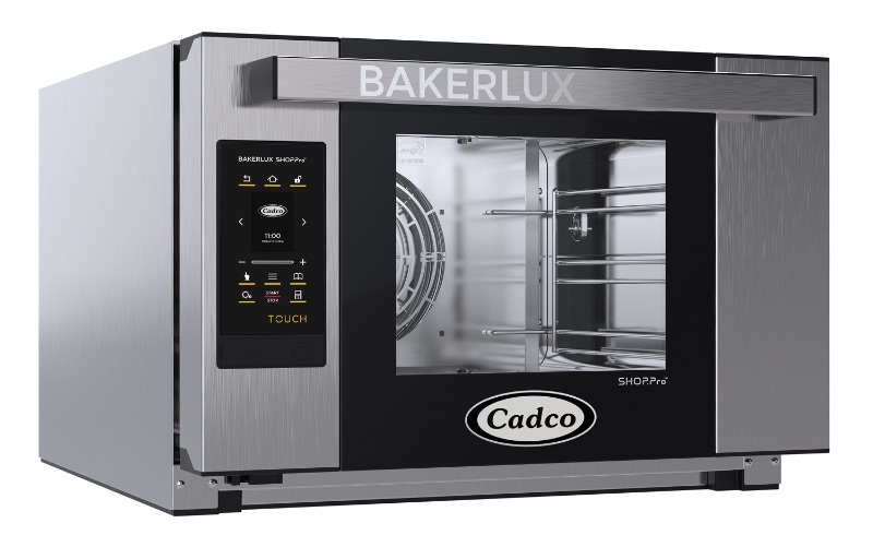 Cadco Bakerlux Touch Panel Half Size 3 Shelf Heavy-Duty Stainless Steel Convection Oven with Digital Controls and Humidity, 23 5/8 x 16 5/8 x 29 inch
