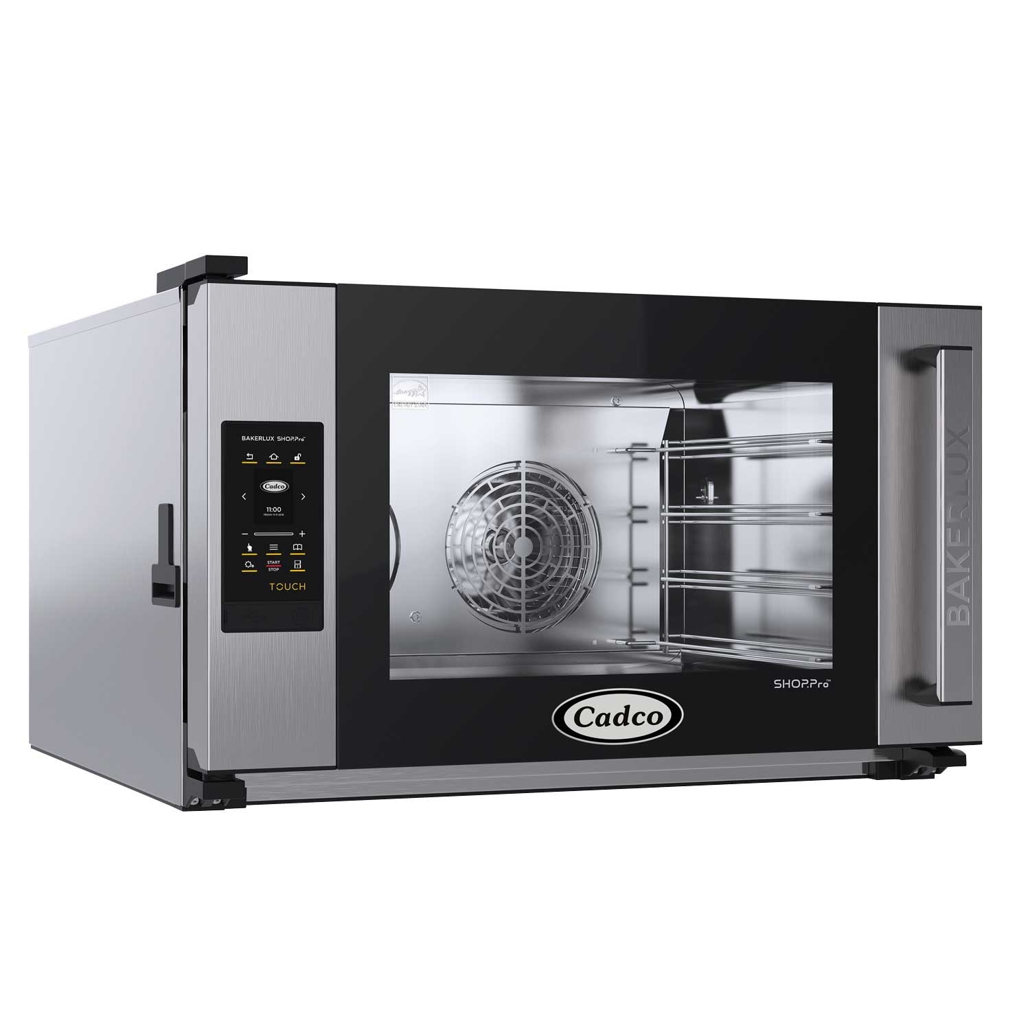 Cadco Bakerlux Touch Panel Full Size 4 Shelf RH Door Heavy-Duty Stainless Steel Countertop Convection Oven with Digital Controls and Humidity, 31 1/2 x 19 7/8 x 35 1/2 inch