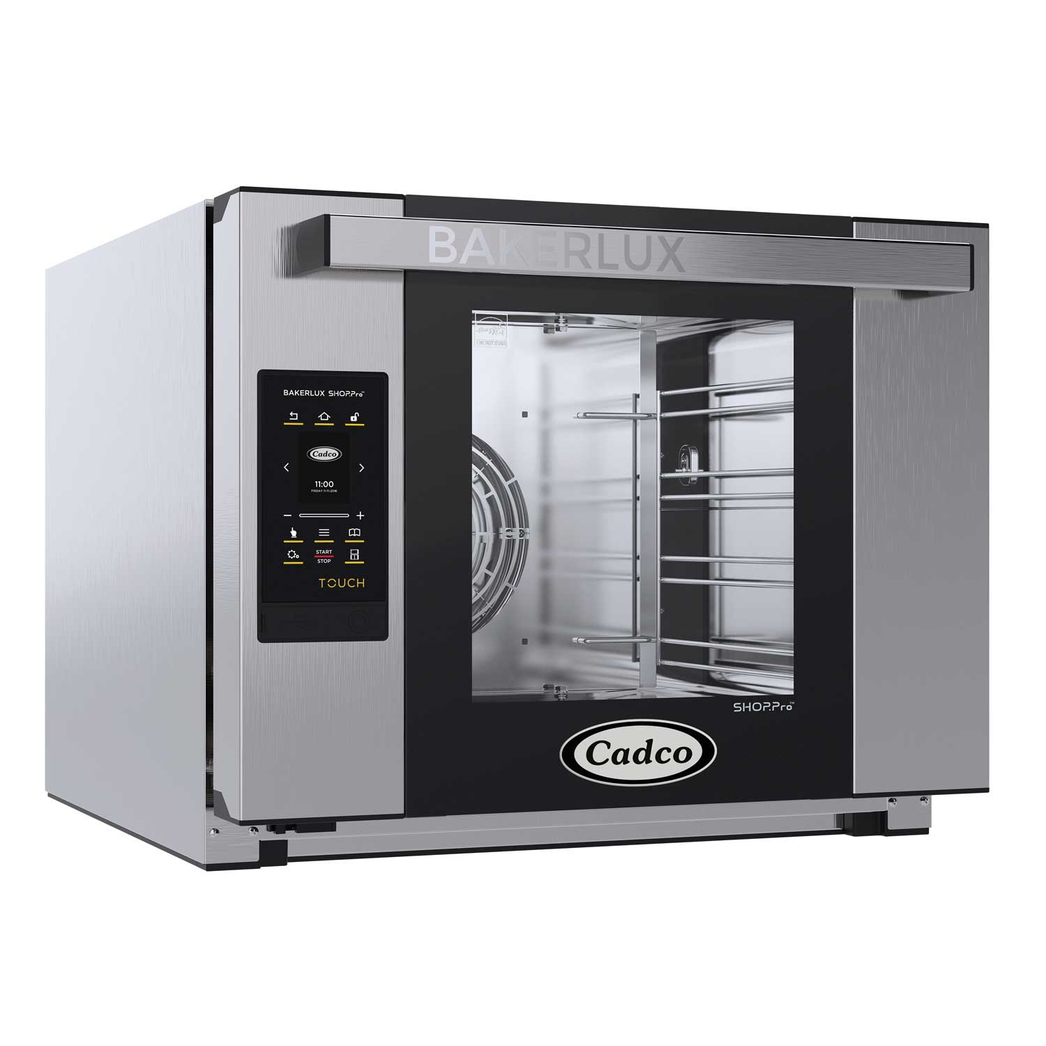 Cadco Bakerlux Touch Panel Half Size 4 Shelf Heavy-Duty Stainless Steel Countertop Convection Oven with Digital Controls and Humidity, 23 5/8 x 19 5/8 x 29 inch