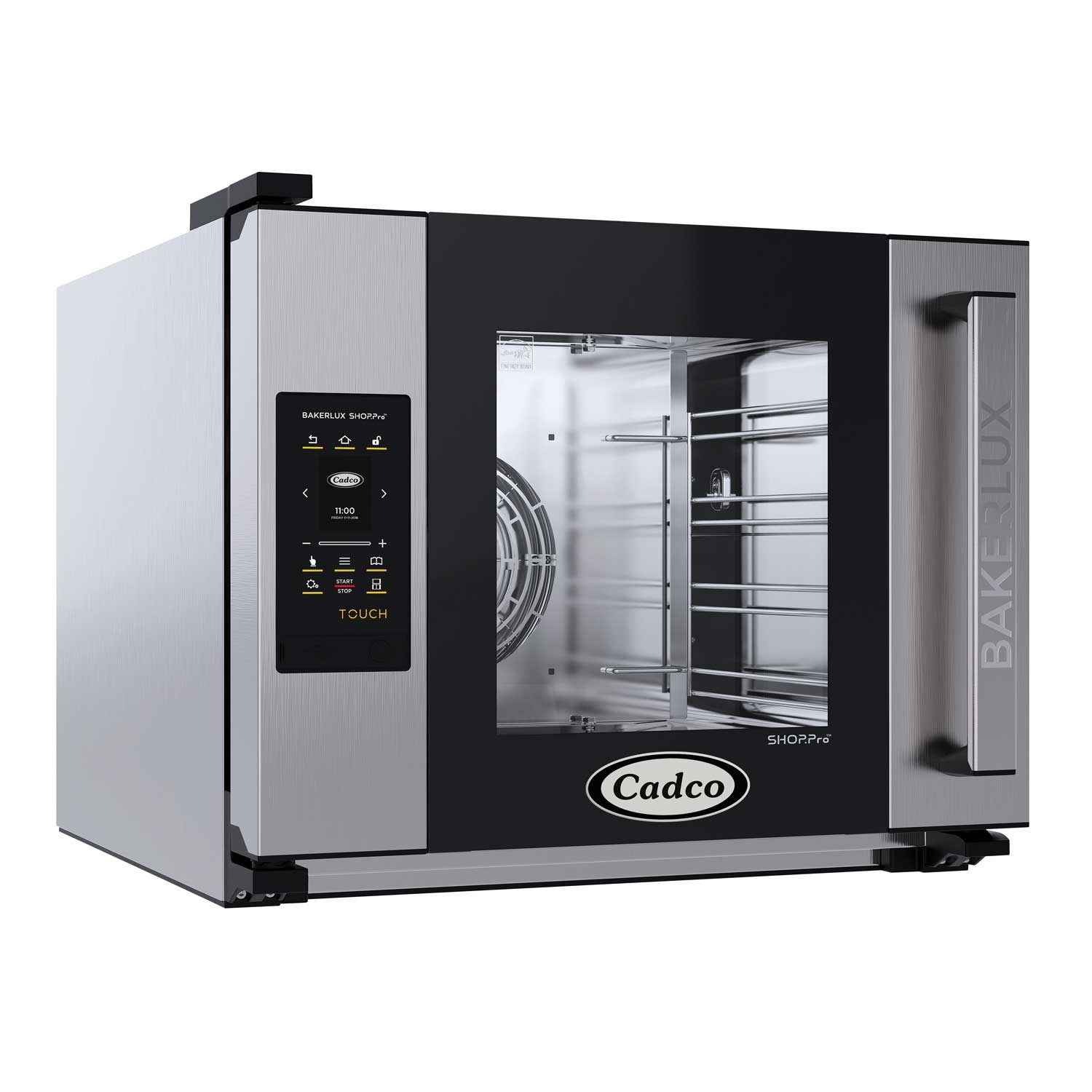 Cadco Bakerlux Touch Panel Half Size 4 Shelf RH Door Heavy-Duty Stainless Steel Countertop Convection Oven with Digital Controls and Humidity, 23 5/8 x 19 7/8 x 29 inch