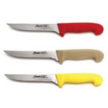 Yellow Alegacy Stainless Steel Boning Knife with Red Handle, 6 inch Blade Length.