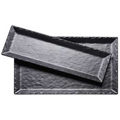 Cal Mil Melamine Black Rectangle Faux Slate Platter, 21 x 7 x 1 inch