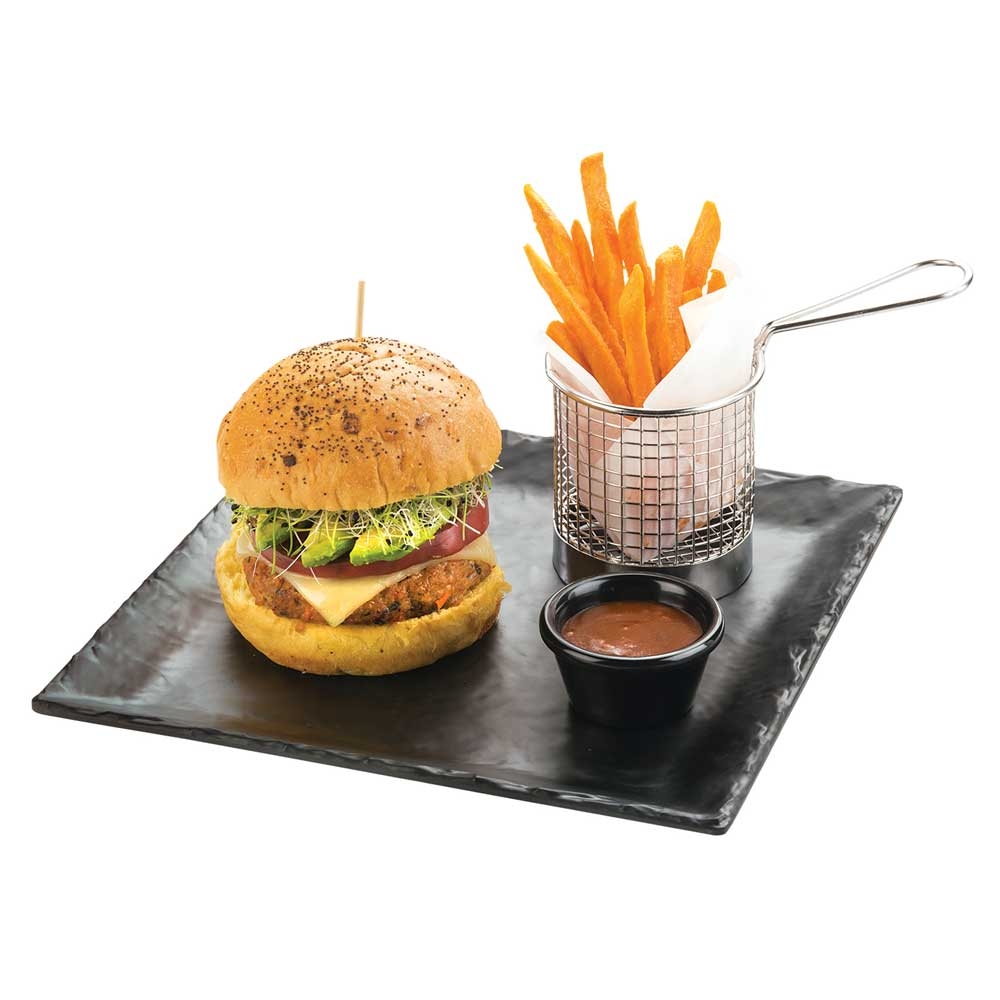 Cal Mil Melamine Black Square Faux Slate Platter, 11.5 x 11.5 x 1 inch