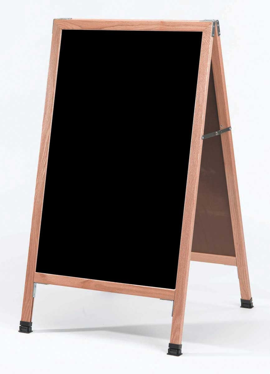 Aarco Solid Oak Wood A-Frame Sidewalk Black Melamine Markerboard, 42 x 24 inch