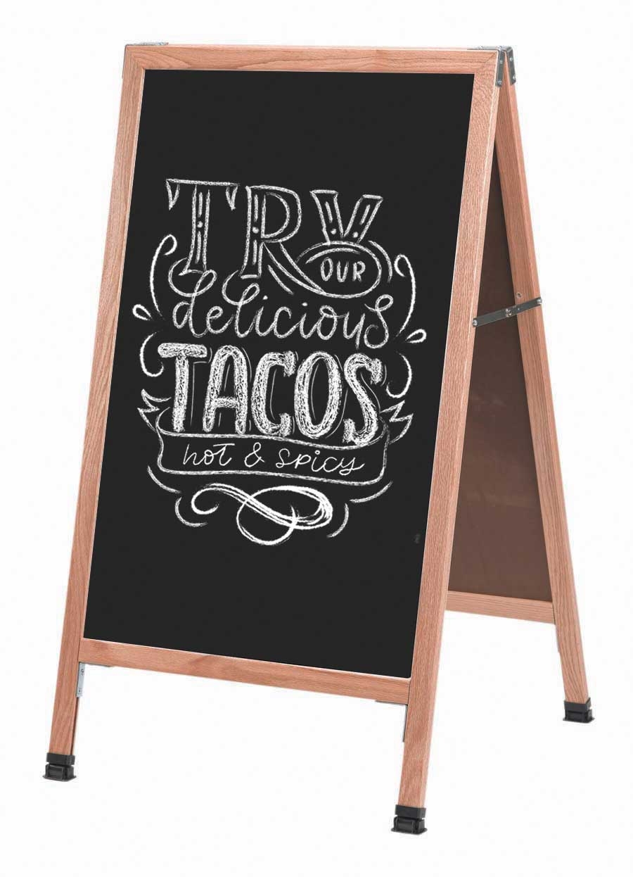 Aarco Solid Oak Wood A-Frame Sidewalk Black Composition Chalkboard, 42 x 24 inch
