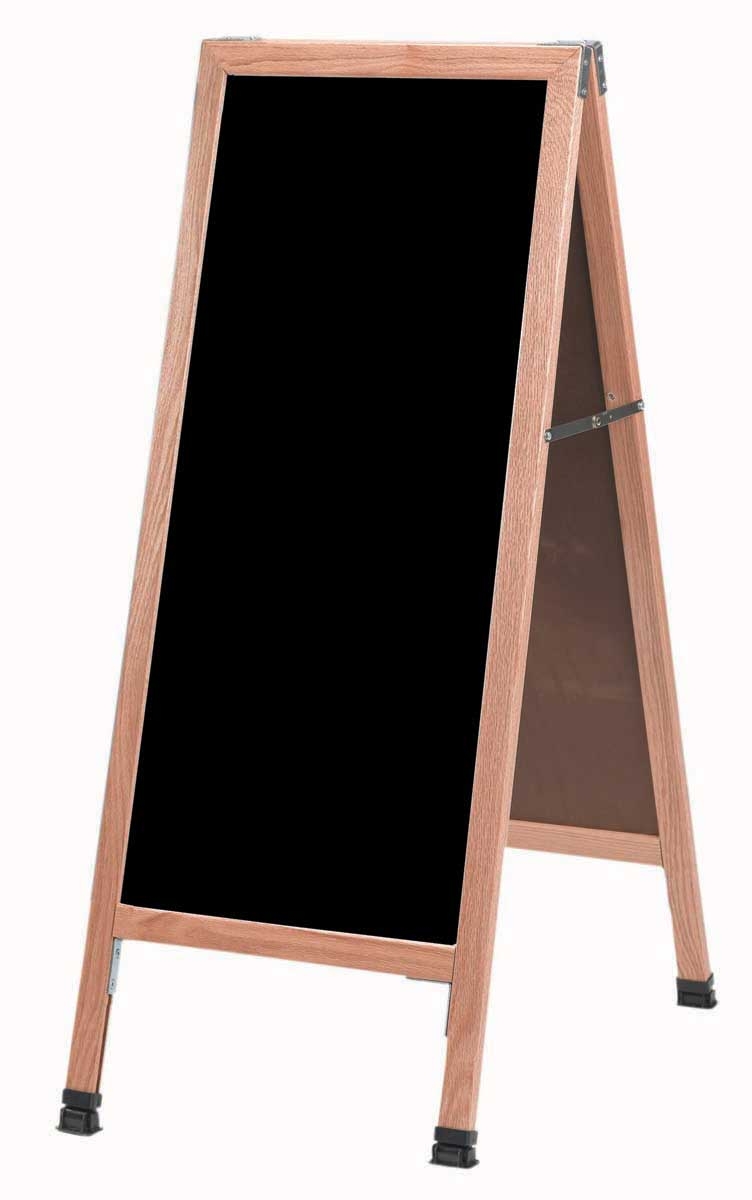 Aarco Solid Oak Wood A-Frame Sidewalk Black Melamine Markerboard, 42 x 18 inch
