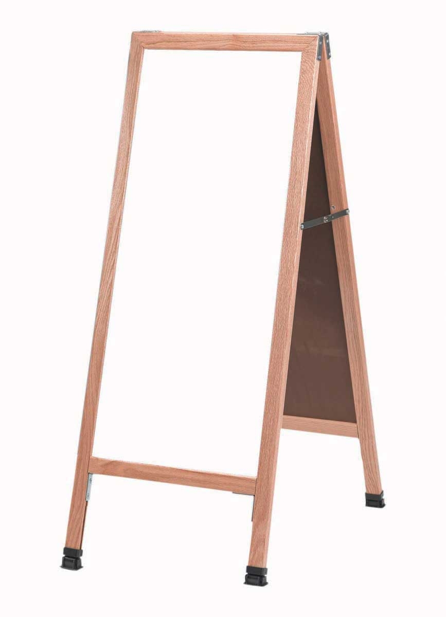 Aarco Solid Oak Wood A-Frame Sidewalk White Melamine Markerboard, 42 x 18 inch