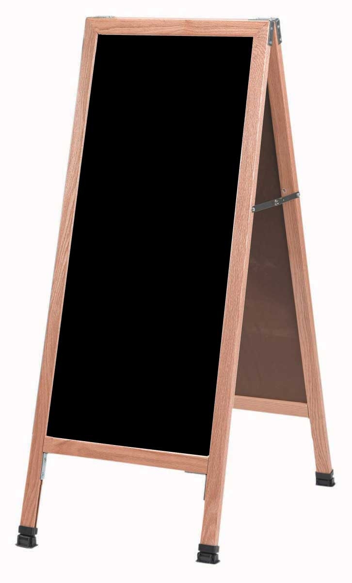 Aarco Solid Oak Wood A-Frame Sidewalk Black Acrylic Markerboard, 42 x 18 inch