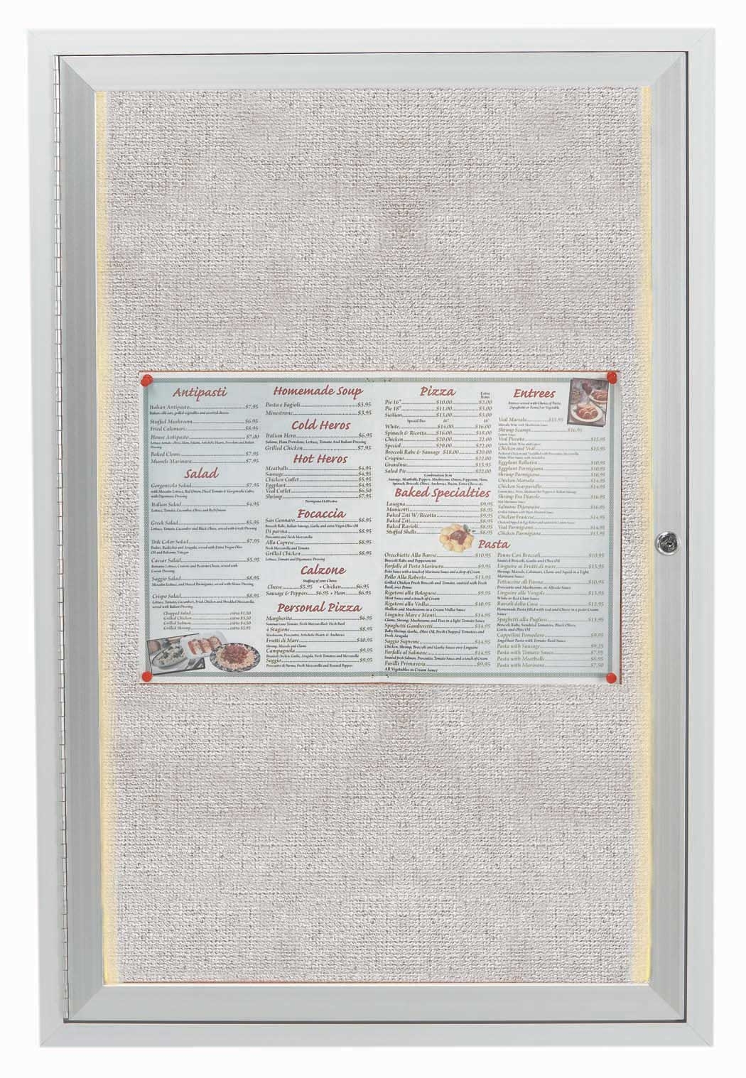Aarco Indoor/Outdoor Enclosed Aluminum Framed Satin Anodized Bulletin Board with LED Lighting, 24 x 18 inch