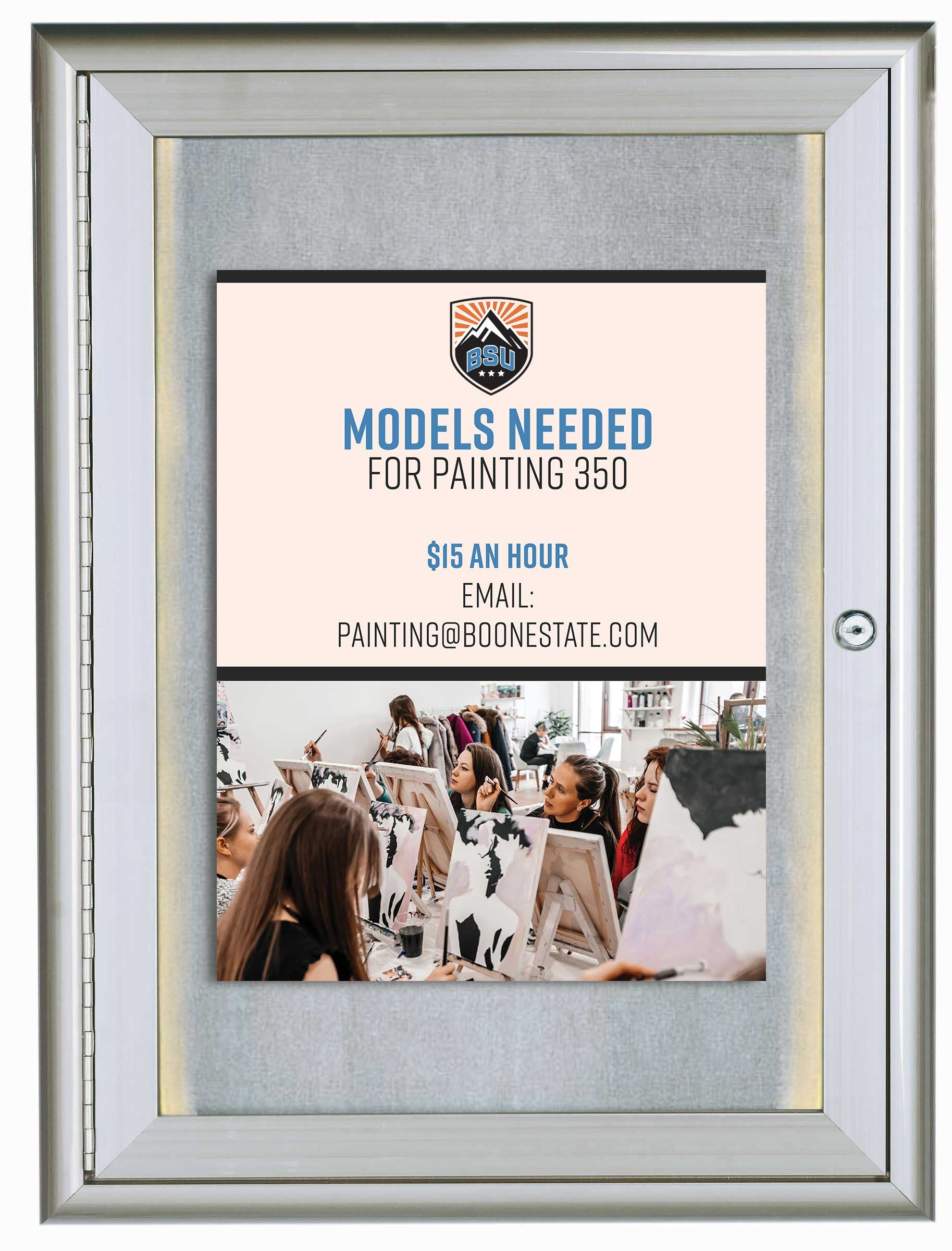 Aarco Indoor/Outdoor Waterfall Series Clear Satin Anodized Silver Enclosed Bulletin Board with LED Lighting, 24 x 18 inch