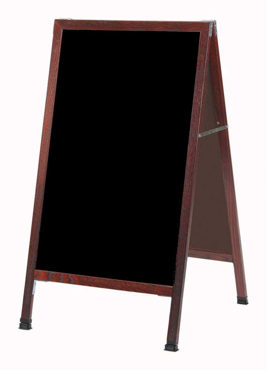 Aarco Solid Oak Wood with Cherry Finish A-Frame Sidewalk Black Melamine Markerboard, 42 x 24 inch
