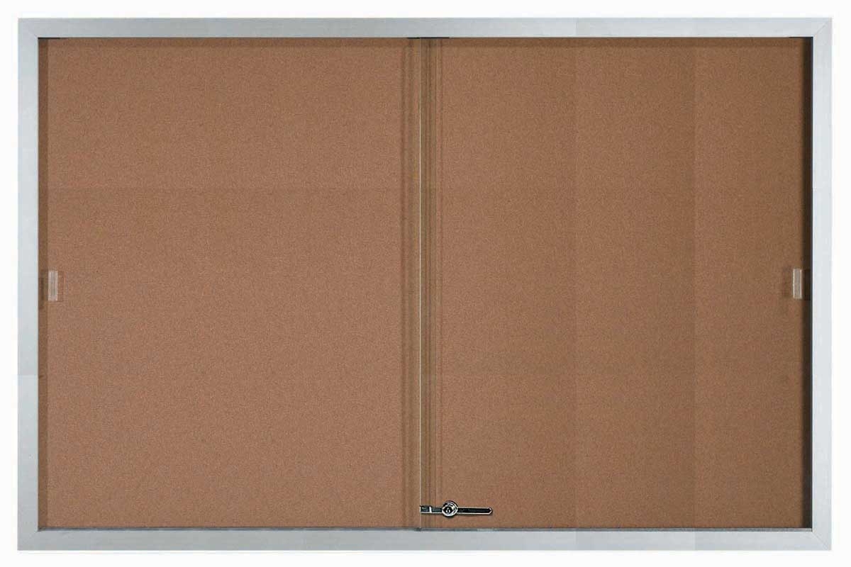 Aarco Enclosed Bulletin Board with Sliding Glass Doors, 48 x 72 inch