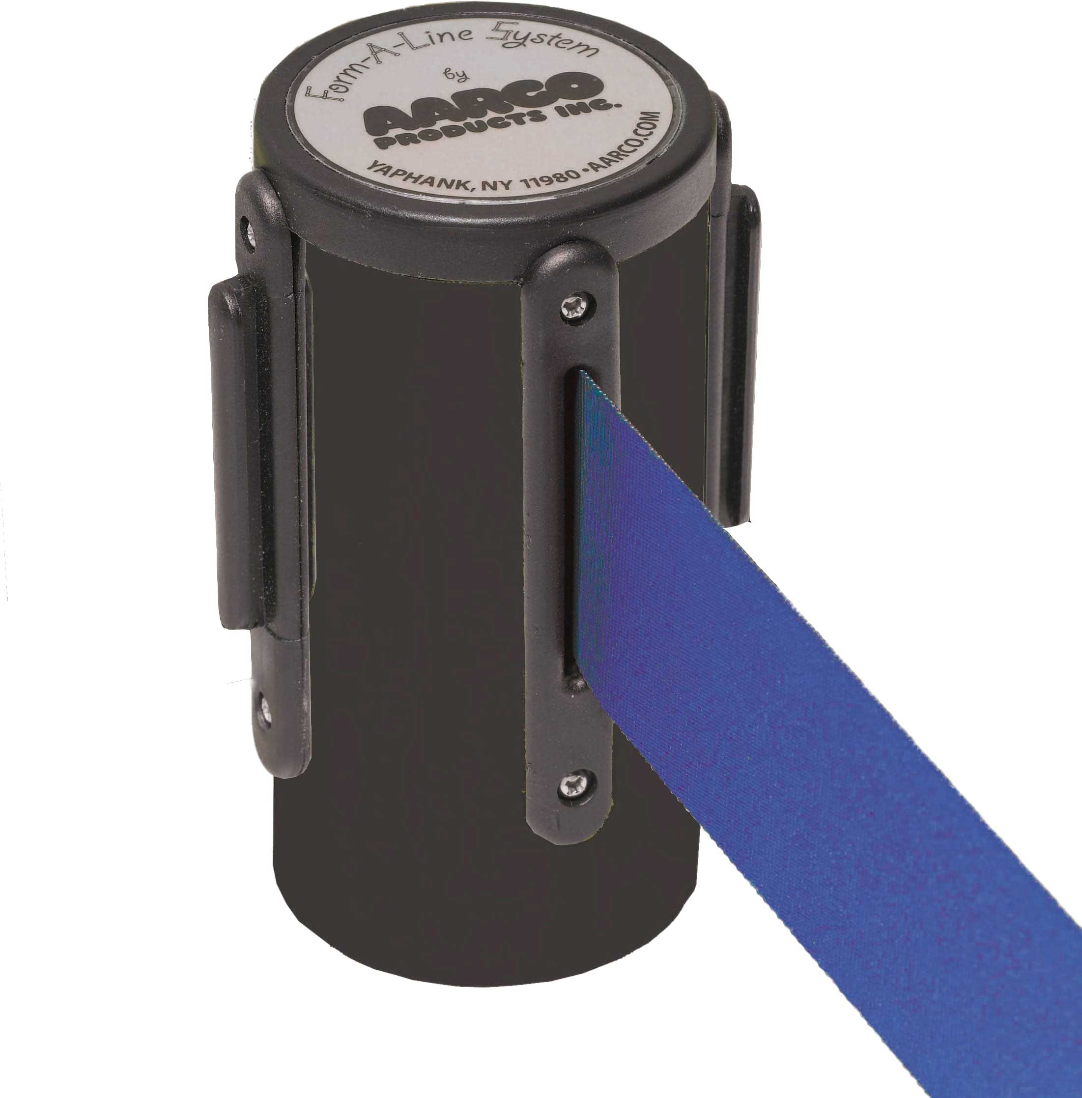 Aarco Form-a-line (tm) Black Finish Wall Mounted Crowd Control System With 7 Feet Retractable Blue Belt