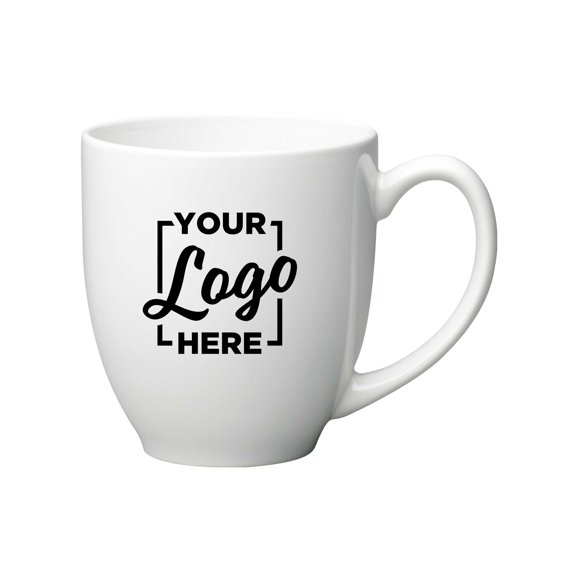 BGD White Bistro Mug, 16 Ounce Capacity With Custom Logo -- 144 per case