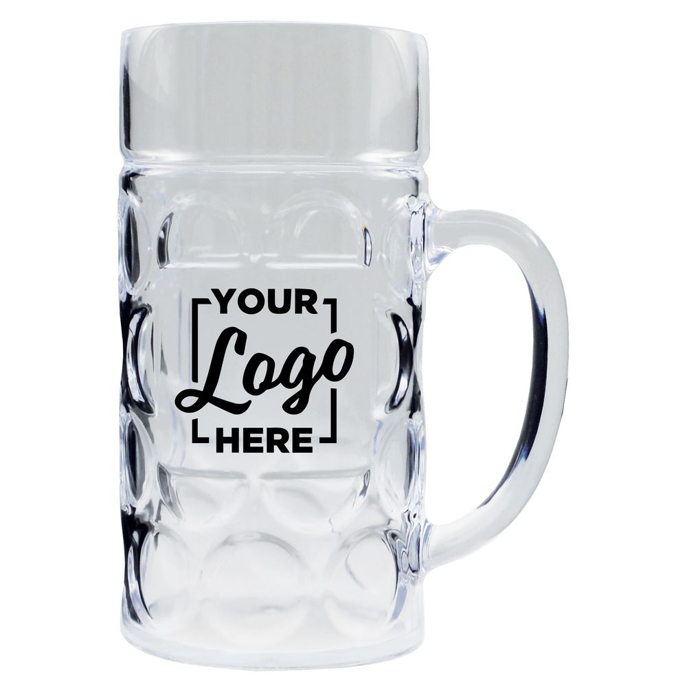 HOWW German Beer Mug with Handle with 3 COLOR Custom Logo, 1 Liter Capacity -- 96 per case