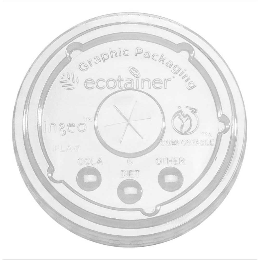 Graphic Packaging Clear Polylactic Acid Ecotainer Flat Lid for 12-24 Ounce Cup -- 2000 per case