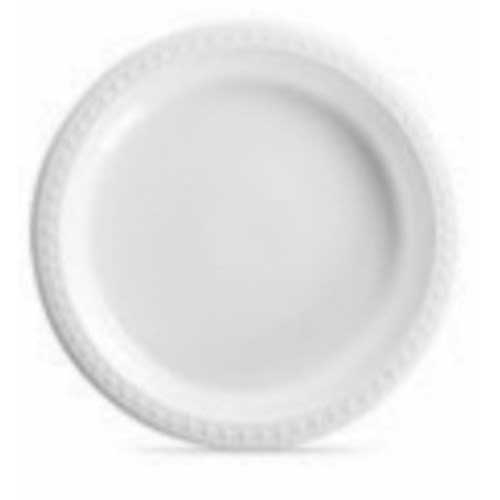 Huhtamaki First Choice White Plastic Round Plate, 10.25 inch -- 500 per case