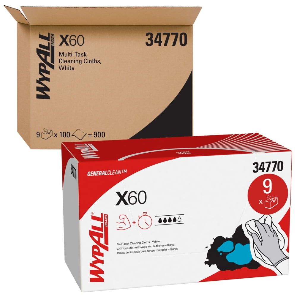 WypAll General Clean X60 White 1/4 Fold Multi Task Cleaning Cloth, 11 x 23 inch -- 900 per case.