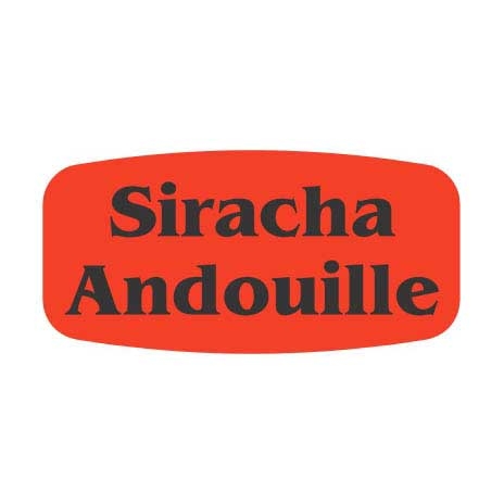 Bollin Red Short Oval Paper Siracha Andouille Label, 0.625 x 1.25 inch - 1000 per roll