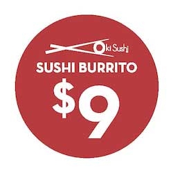Bollin Red Paper Oki Sushi Burrito 1.5 inch $9 Label - 1000 per roll