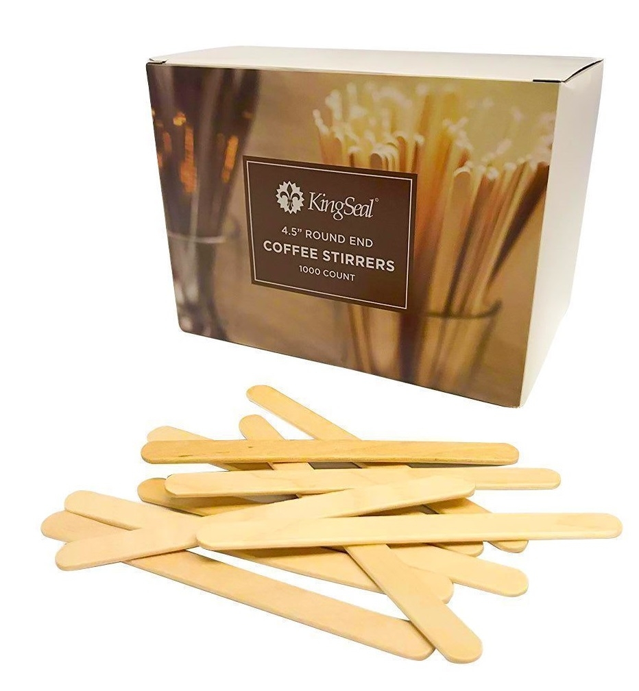 KingSeal Birch Wood Round End Coffee Stirrer, 4.5 inch -- 10000 per case.